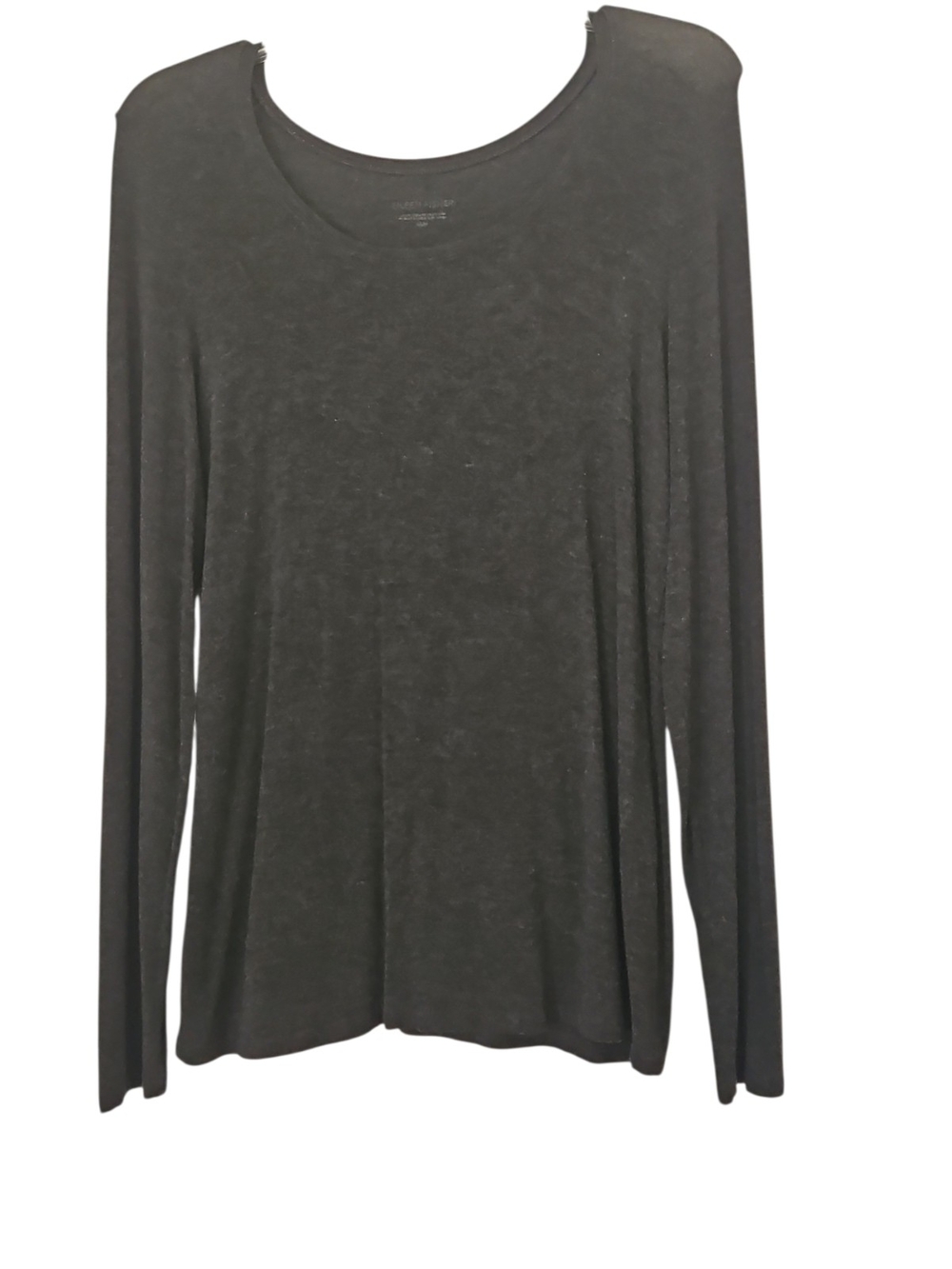 Eileen Fisher Scoop Neck Top Size L Dark Gray Long Sleeve Stretch Jersey